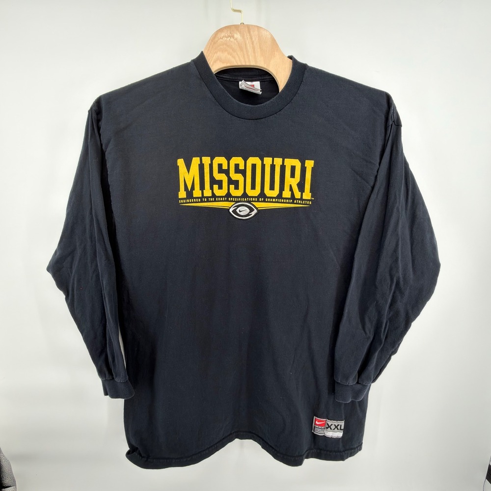 Vintage Nike Team Missouri Tigers Long Sleeve Shirt Mens XXL Black Y2K NCAA